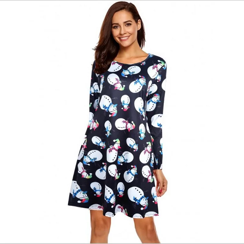 

Women Nightgowns Summer Sleepwear Spring Autumn Female Cute Santa Claus Sleepwear Pregnant Casual Home Clothes Printed dress