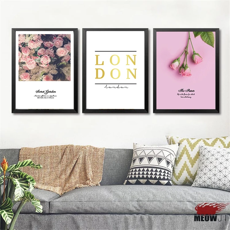 [EMEOWJI] Life is Flower Love Quote London Romance Roses Canvas современное искусство принт постер для