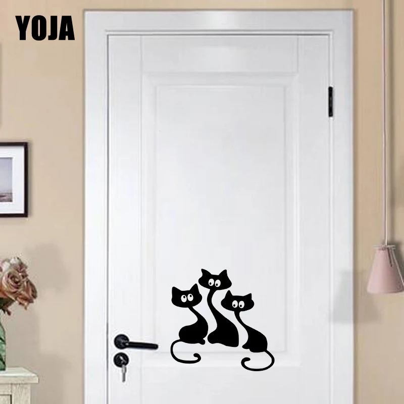 YOJA 23*23 м три забавных котов забавные Wall Art Наклейки Стикеры дверная Наклейка