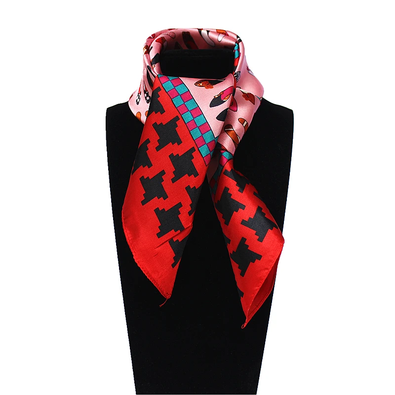

60cm*60cm Women Fashion Imitated Silk Brand high-heeled shoes Houndstooth Swallow girdand Printed Lady Square Scarf Hot Sale