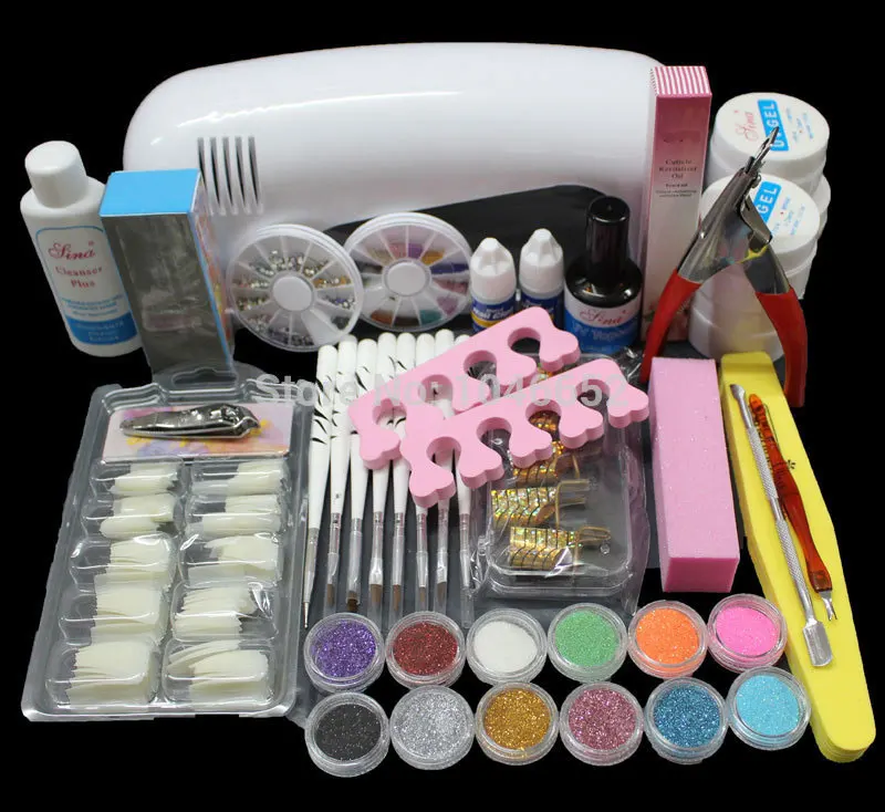 BTT-89 Pro УФ-гель для дизайна ногтей Kits Tools Pink УФ-лампа Кисть Tips Glue Acrylic Powder Set | Красота