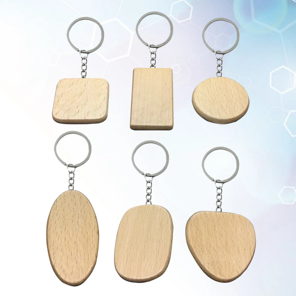 6pcs Keychains Various Shaped Beech Wood Creative Keyring Key Ring Holder Purse Keychain for Men Women | Украшения и аксессуары