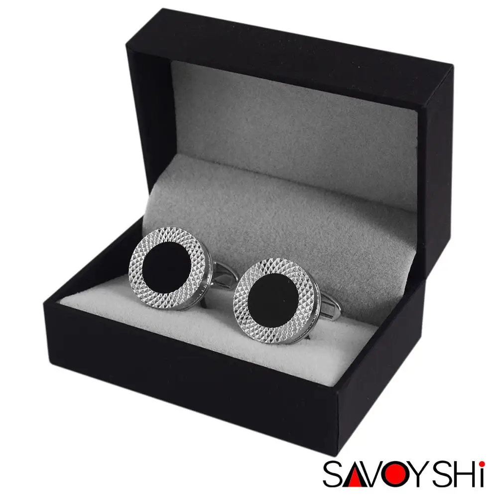 SAVOYSHI роскошные круглые запонки для мужской рубашки каменные манжеты пуговицы Высокое качество модные свадебные запонки подарок бренд мужские ювелирные изделия - Окраска металла: Send With Gift Box