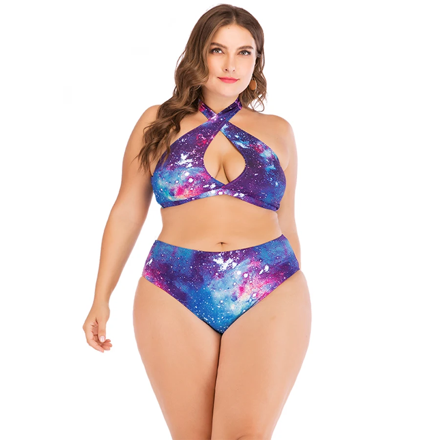 Женский раздельный купальник со звездным небом Раздельный с завышенной талией