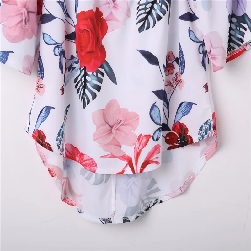 Fashion High Street Women Summer Shirt Off Shoulder Floral Asymmetric Hem Short Sleeve Casual Blouse Tops Shirts Clothes Wear |