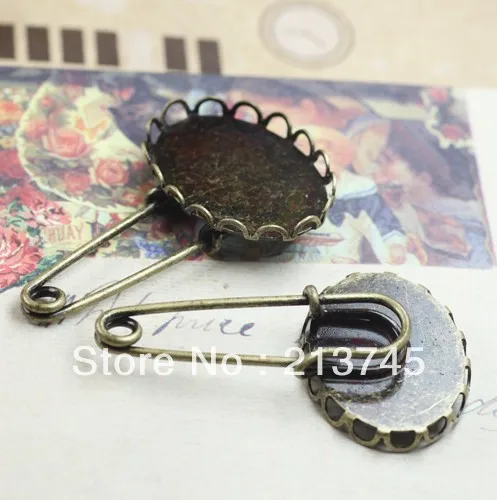 

Free shipping wholesale 100pcs/lot antique bronze cameo brooch blank fit 13*18|18*25mm brooch base finding,safety brooches tray