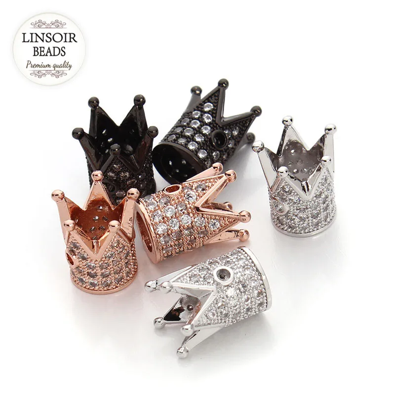 2pc/lot Crown Rhinestone European Style Charm Beads Micro Pave Metal Crystal Spacer For Bracelet Diy Jewelry Making F3210 | Украшения и
