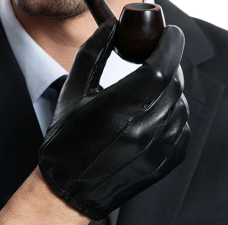 black Мужские повседневные задний трех линий реальные lleather короткие без подкладки кожа Перчатки в черном цвете - Цвет: black