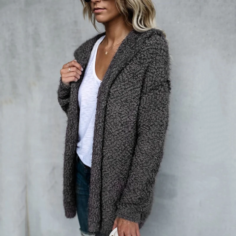 2019 Новое Женское пальто пушистое длинное с капюшоном карманами зимняя теплая