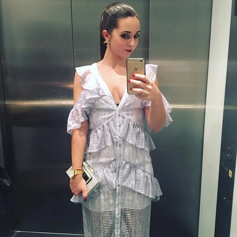 2018 Новый Boho оборками Frill Midi платье женские осенние открытыми плечами спинки