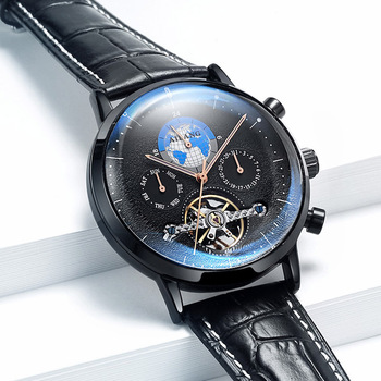 Brand Men Watches Automatic Mechanical Watch Tourbillon Sport Clock Leather Casual Business Retro Wristwatch Relojes Hombre
