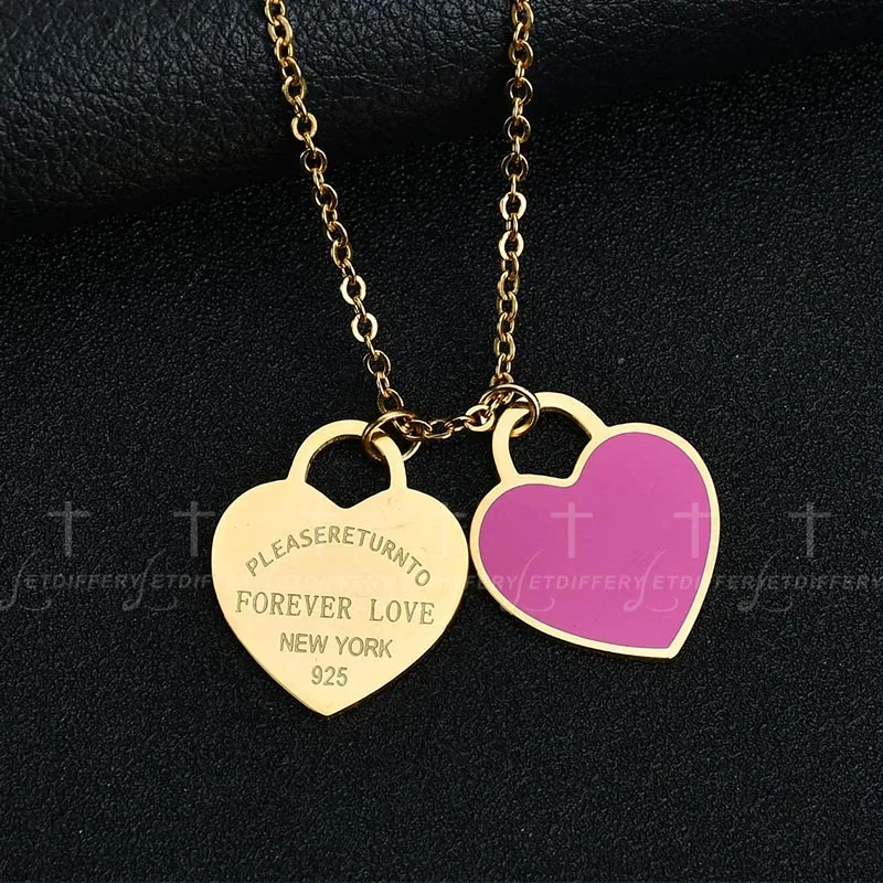 Ожерелье с надписью LOVE Double Heart из нержавеющей стали|Подвески| |