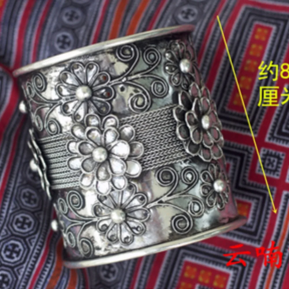 Бесплатная доставка 100% серебряные браслеты ручной работы Miao поделки цветы - Фото №1