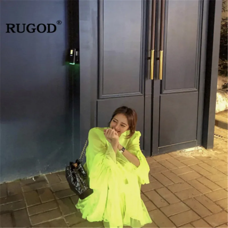 Женское платье с высокой талией RUGOD элегантное однотонное прозрачное летнее