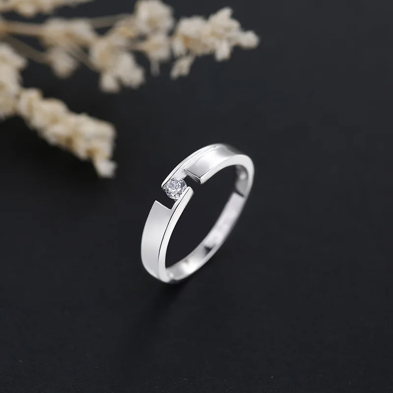 HFXSSSP S925 silver ring new fashion simple and wild inlaid zircon male couple explosion jewelry | Украшения и аксессуары