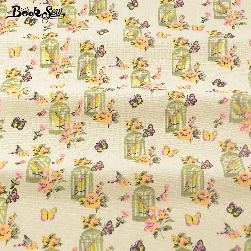 Хлопчатобумажная льняная ткань с изображением птиц и бабочек для шитья скатерть