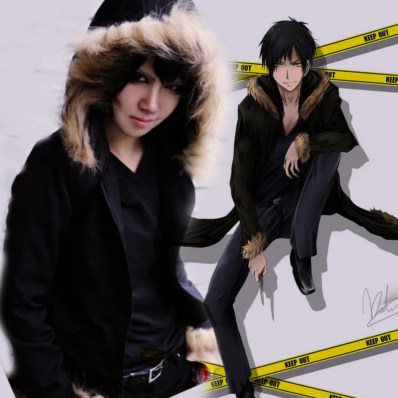 Durarara Izaya Орихара Косплей Костюм Черное Пальто модная куртка толстовки