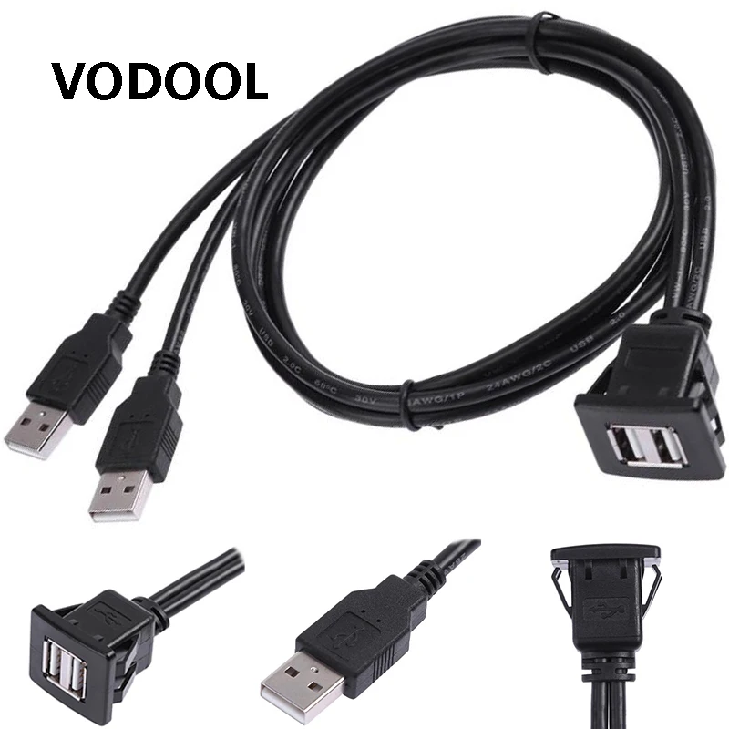 USB-кабель для скрытого монтажа VODOOL 1 м двойной USB A кабель автомобильного крепления