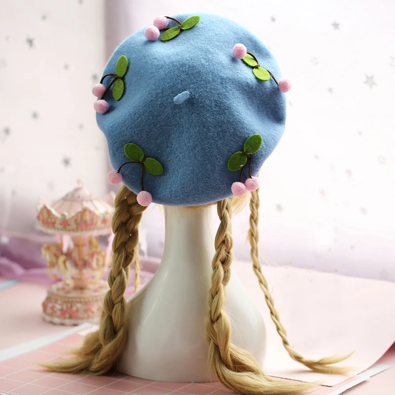 Женский модный милый берет из вишневой шерсти новинка 2018 женская розовая шапка