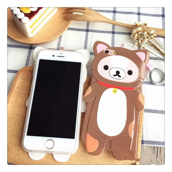 2016 Japan New Fashion 3D cartoon Relaxed Bear TPU back cover case for Apple iphone 6 6s plus Red Scarf Little Yellow Bell kuma |