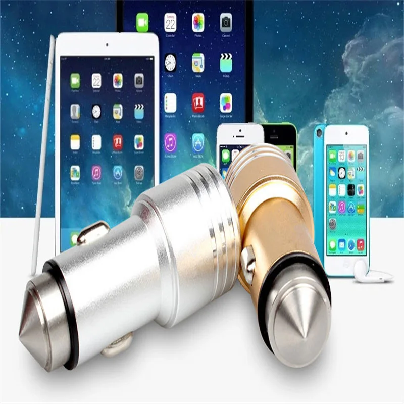 Автомобильное зарядное устройство Mini USB с двумя портами металлическое