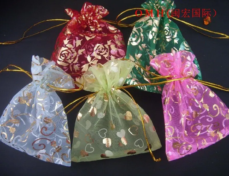 

OMH wholesale 50pcs roses love heart mixed 20 color choice nice chinese voile gift bags 12x10cm Jewelry free shipping