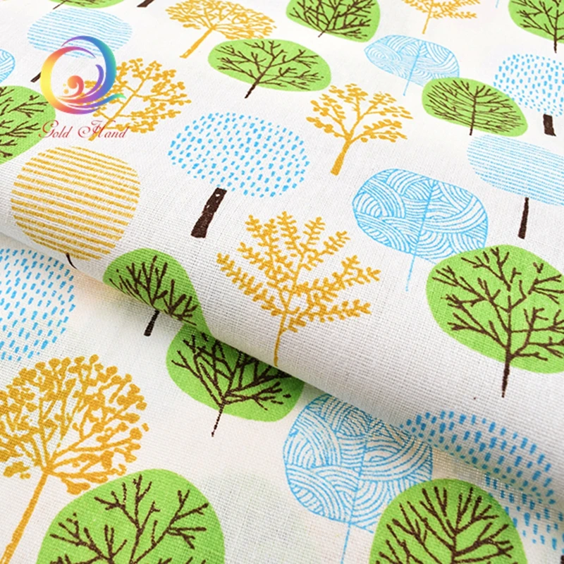 Haisen хлопковая льняная ткань с принтом дерева для стеганого шитья дивана