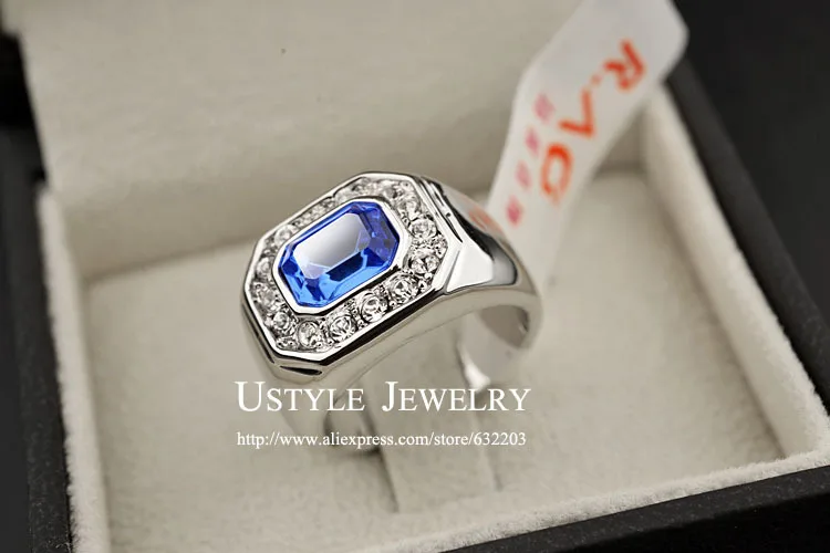 Квадратное кольцо USTYLE со стразами небесно-голубой кристалл мужское оптовая