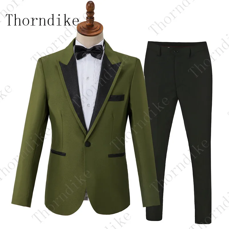 Зеленый мужской костюм Thorndike из 2 предметов облегающий черный смокинг на одной