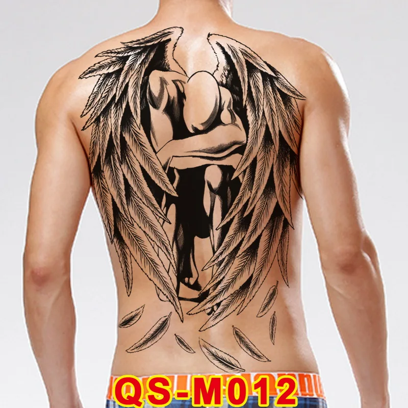 

48*34cm large tattoo stickers 20 new designs Dark angel fish wolf buddha temporary flash tattoos full back body paint cool men