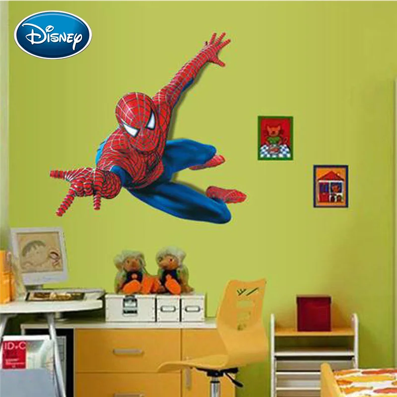 Disney стикер Человек-паук мультфильм детская комната, наклейка большие снимающиеся наклейки