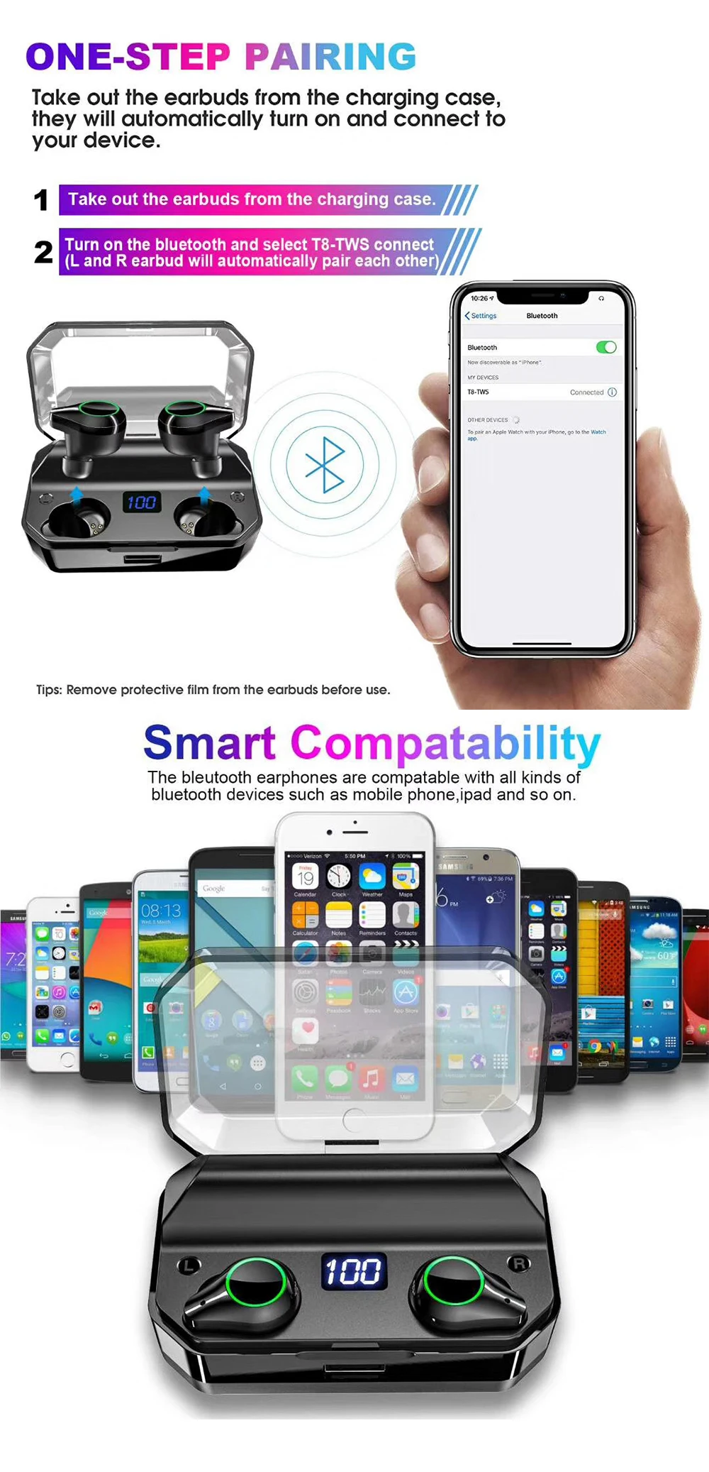 Светодиодный дисплей беспроводные Bluetooth наушники 5,0 Touch стерео Bluetooth наушники IPX7 Bluetooth стерео наушники-вкладыши 7000MA power Bank