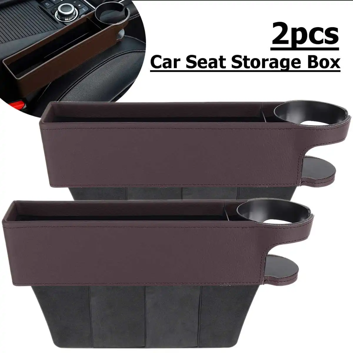 2Pcs Brown Универсальное многофункциональное автомобильное сиденье для хранения зазоров, коробка для карманного органайзера, телефонная карта с подстаканником, PU чехол для кармана - Название цвета: 2Pcs Brown