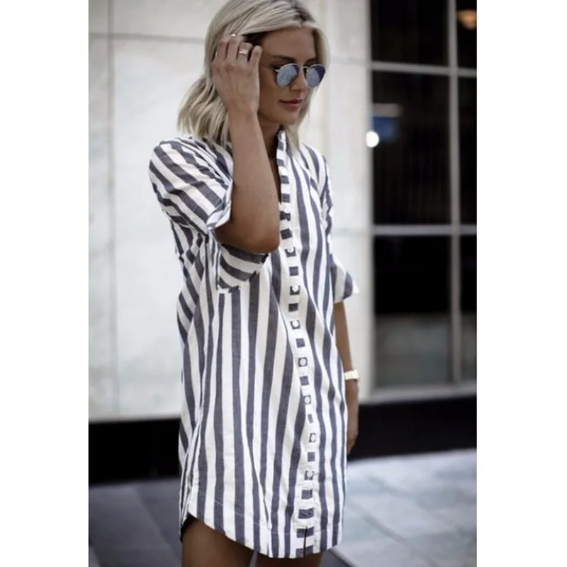 Summer Women Blouses Horn Sleeve Striped Half Tops Long Girl Blouse Ladies Trumpet Sleeves Female Shirt Top | Женская одежда