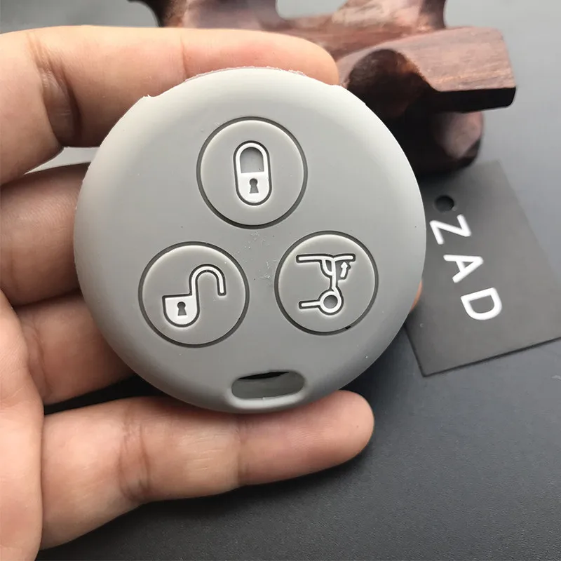 ZAD силиконовый набор автомобильных ключей, чехол, оболочка, кожа для Benz Smart City Fortwo Roadster, 3 кнопки, аксессуары для стайлинга автомобилей, держатель для ключей - Название цвета: Серый