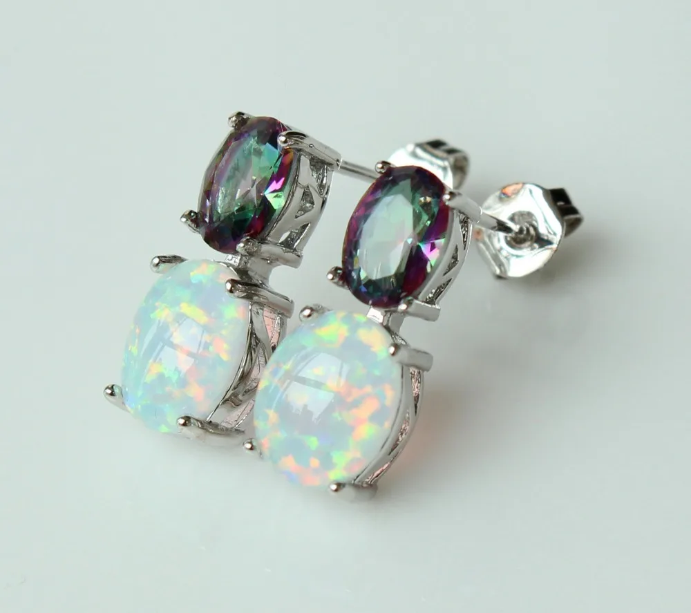 Новые серьги из белого огненного опала с радужным камнем для подарка|stone card|earring