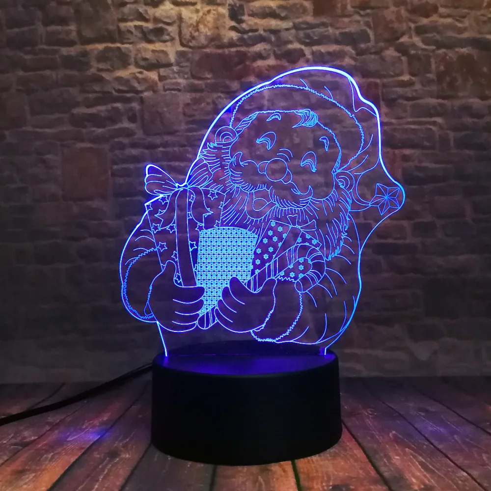 Новый мультфильм Рождество Санта Клаус 3D LED ночник 7 видов цветов USB голограмма