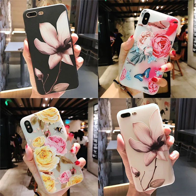 11 Pro для чехла iPhone 5S милый se 7 8 6 s Plus чехол цветок 3D рельефный телефона 5 X Xs Max Xr |