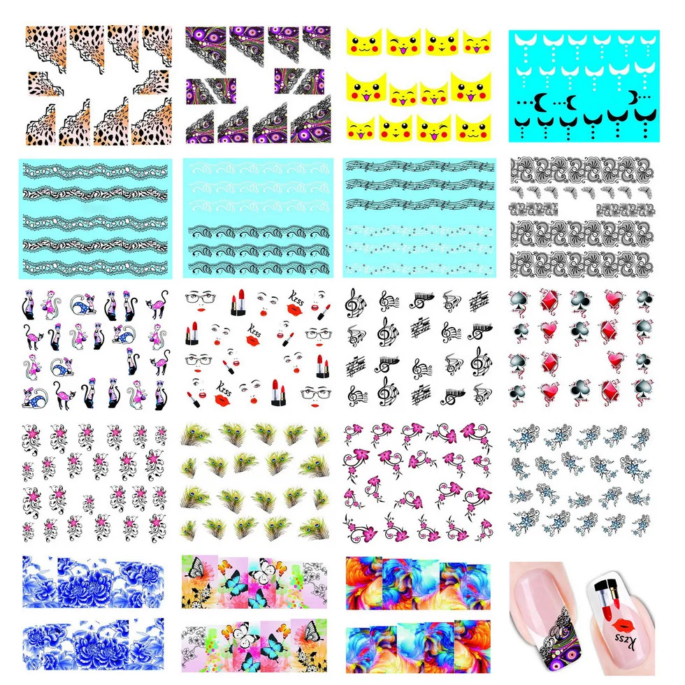 Addfavor 38 Простыни Детские переноса воды Дизайн ногтей Стикеры цветок французский