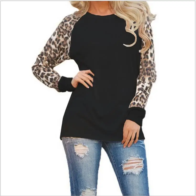 2019 Новый Для женщин шифон Leopard Свободные Топ с длинными рукавами футболка