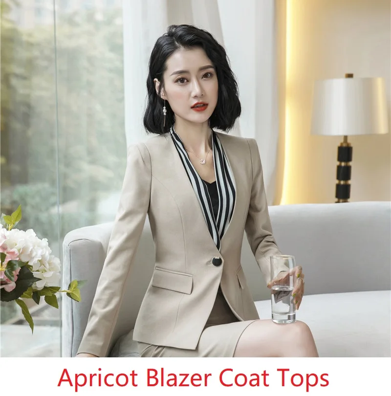 Apricot Модные абрикосовые блейзеры для женщин деловой официальный стиль Униформа Куртки Пальто с длинным рукавом Повседневные офисные топы для работы верхняя одежда - Цвет: Apricot