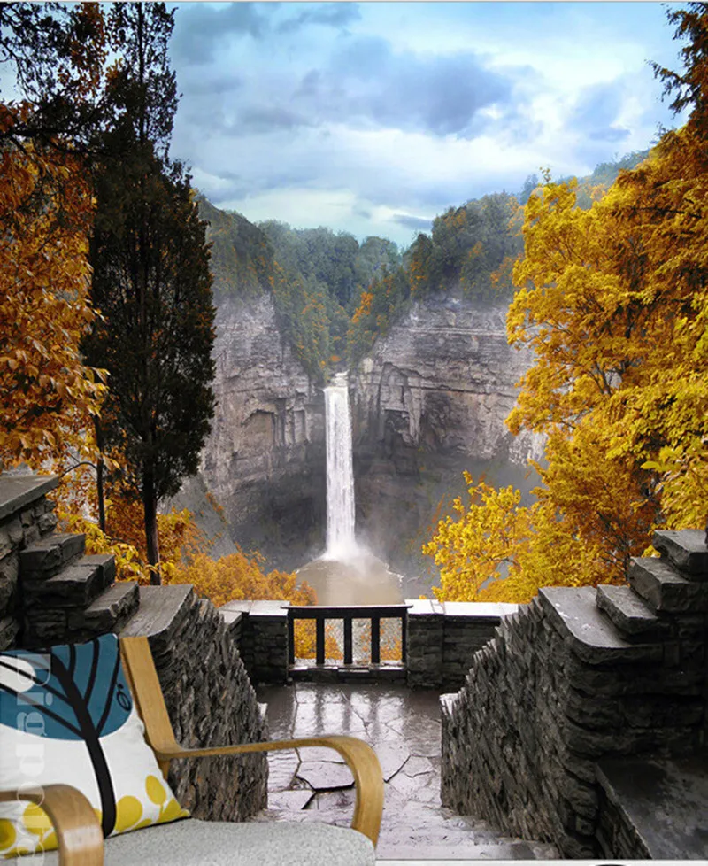 

The custom 3D murals, the grand waterfall in the beautiful forest ,living room sofa TV wall bedroom wall paper