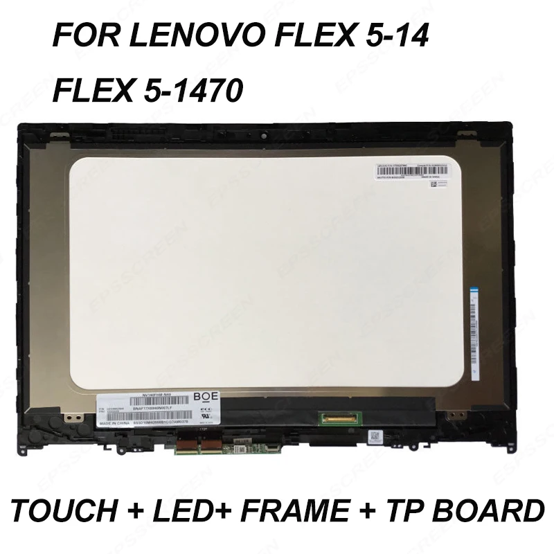 

Замена для Lenovo IdeaPad FLEX 5-14 5-1470 5-1480 панель + сенсорный + рамка 14 ''IPS FHD HD светодиодный ЖК-экран дигитайзер + рамка + плата