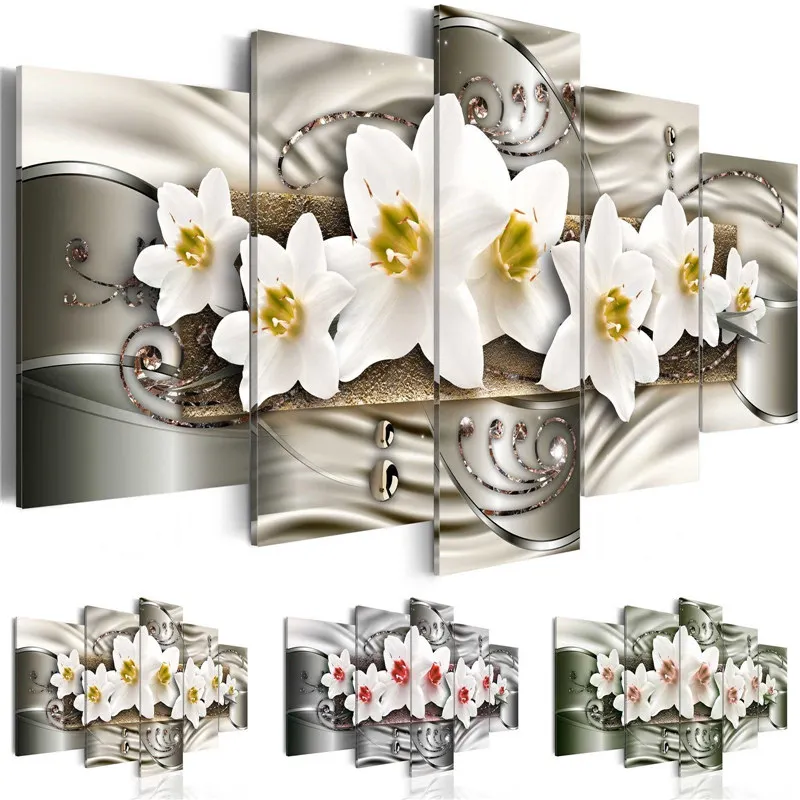 Modern Painting Canvas 5 Panels Wall Pictures Home Art Orchid Flower Printed Modular Poster Decor Living Room | Дом и сад