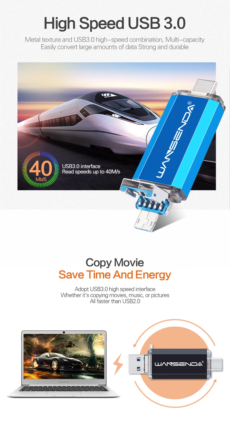 WANSENDA USB флеш-накопитель 3 в 1 USB 3,0& type-C Micro OTG флеш-накопитель 16 ГБ 32 ГБ 64 Гб 128 ГБ 256 ГБ Флешка флеш-карта памяти