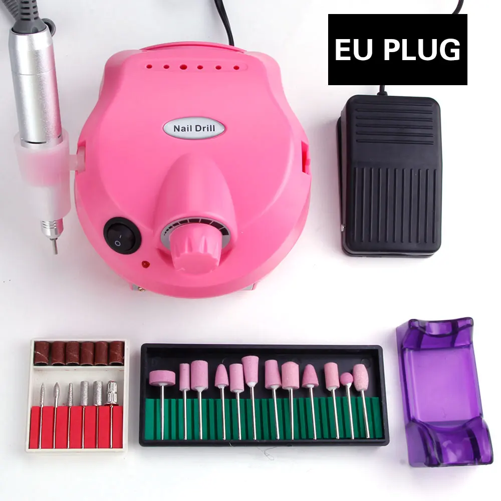 Pink Set EU Plug Маникюрный набор 30000 об/мин, электрическая дрель для ногтей, педикюрные инструменты, профессиональные пилки для дизайна ногтей с фрезами, Керамический Резак - Цвет: Pink Set EU Plug