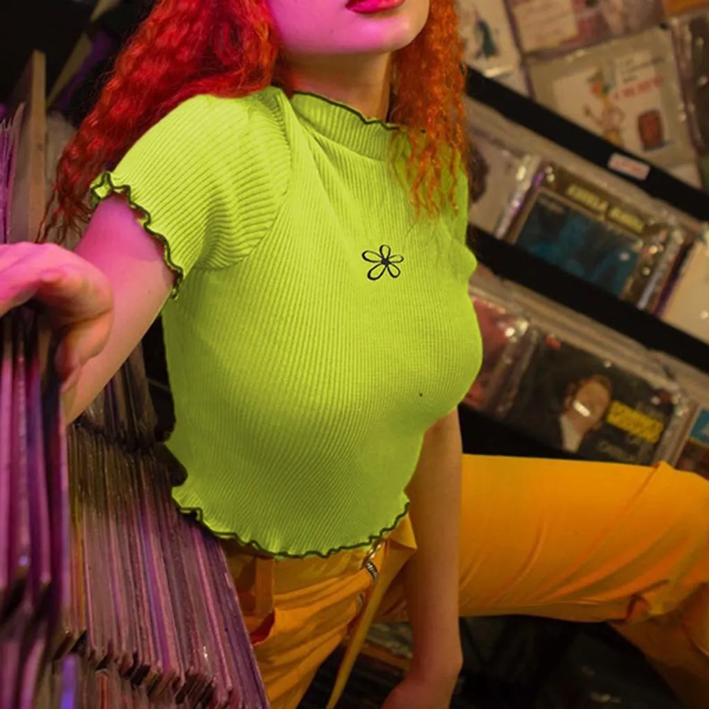 Женская короткая Сетчатая футболка Harajuku зеленый прозрачный укороченный топ с