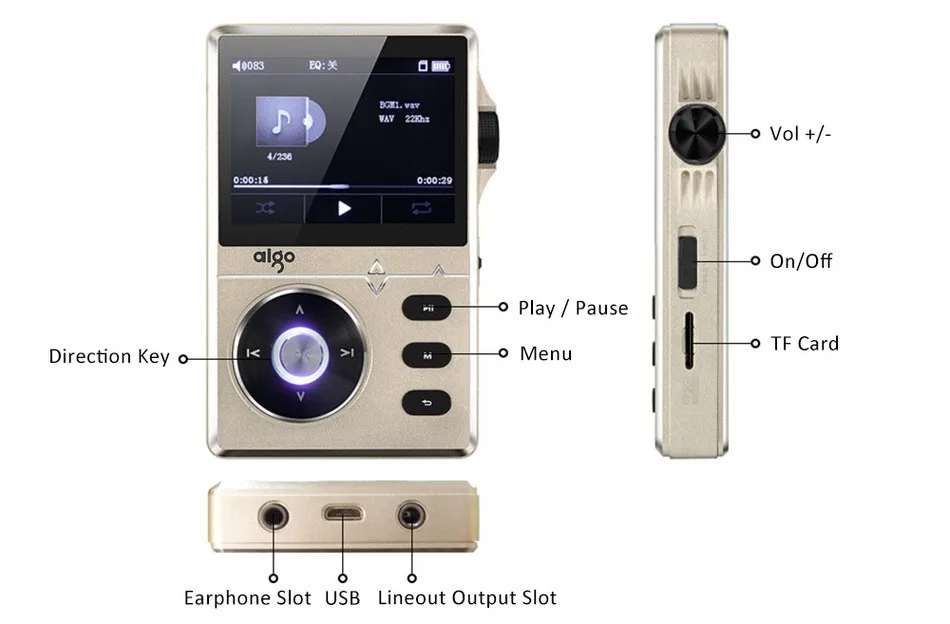 Музыкальный плеер Golden Aigo 108 высококачественный музыкальный Hi Fi 2 дюйма 8 ГБ MP3 с