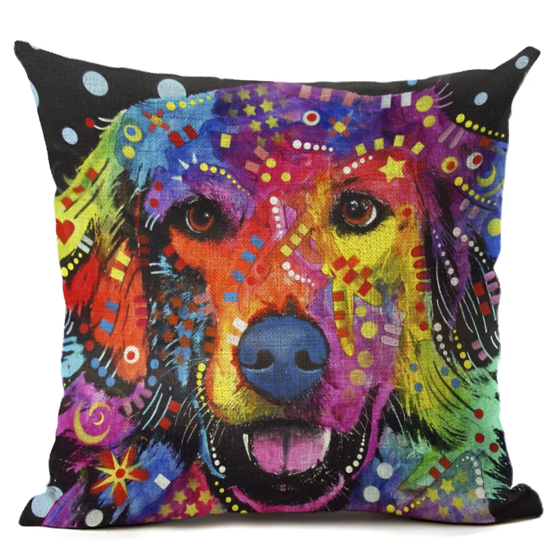Мультяшный стиль Цветная собака с принтом льняной Хлопковый чехол для подушки