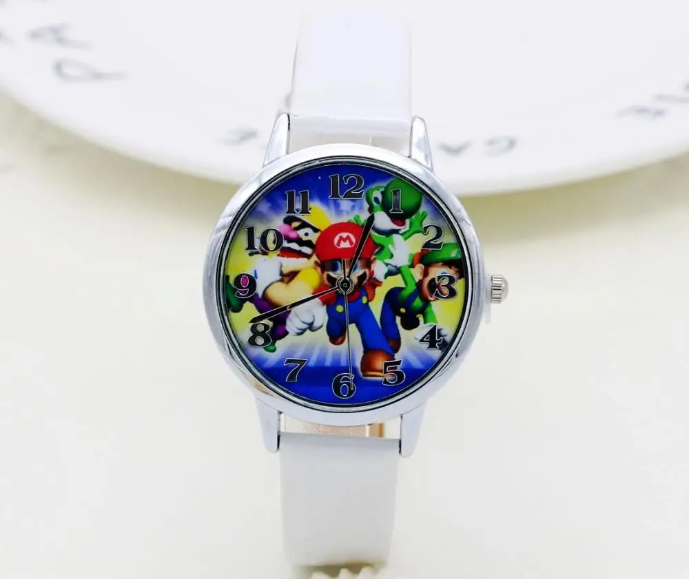 white Super Mario Luigi наручные часы, кварцевые наручные спортивный комплект детской одежды с персонажами из мультфильмов Часы наручные часы для мальчиков студентов Рождественский Relogio подарочные часы - Цвет: white